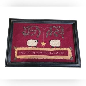 Framed Embroidered Sheep Art with Quote